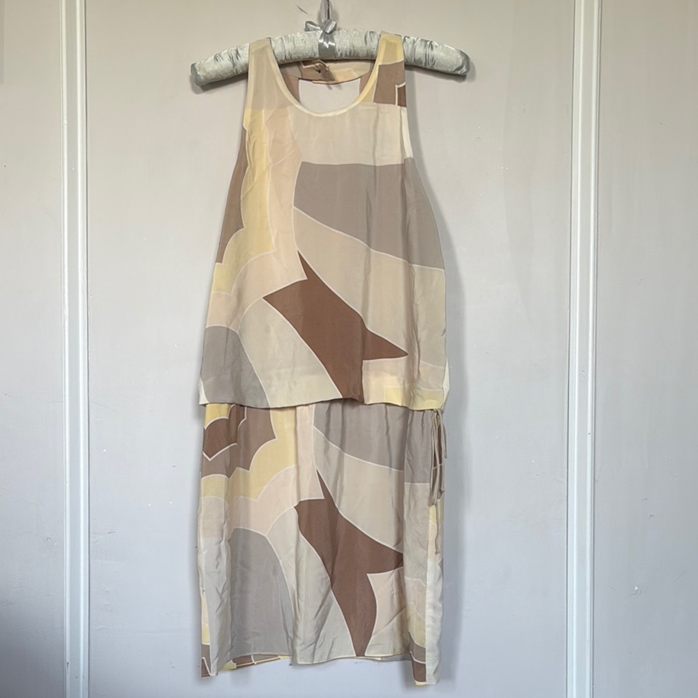 Waverly Grey Silk Brown/Tan Color-block Halter Midi Dress - 6